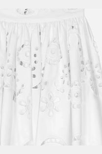 Dolce &amp; gabbana white cotton midi skirt with embroidered floral design and delicate eyelet detailing