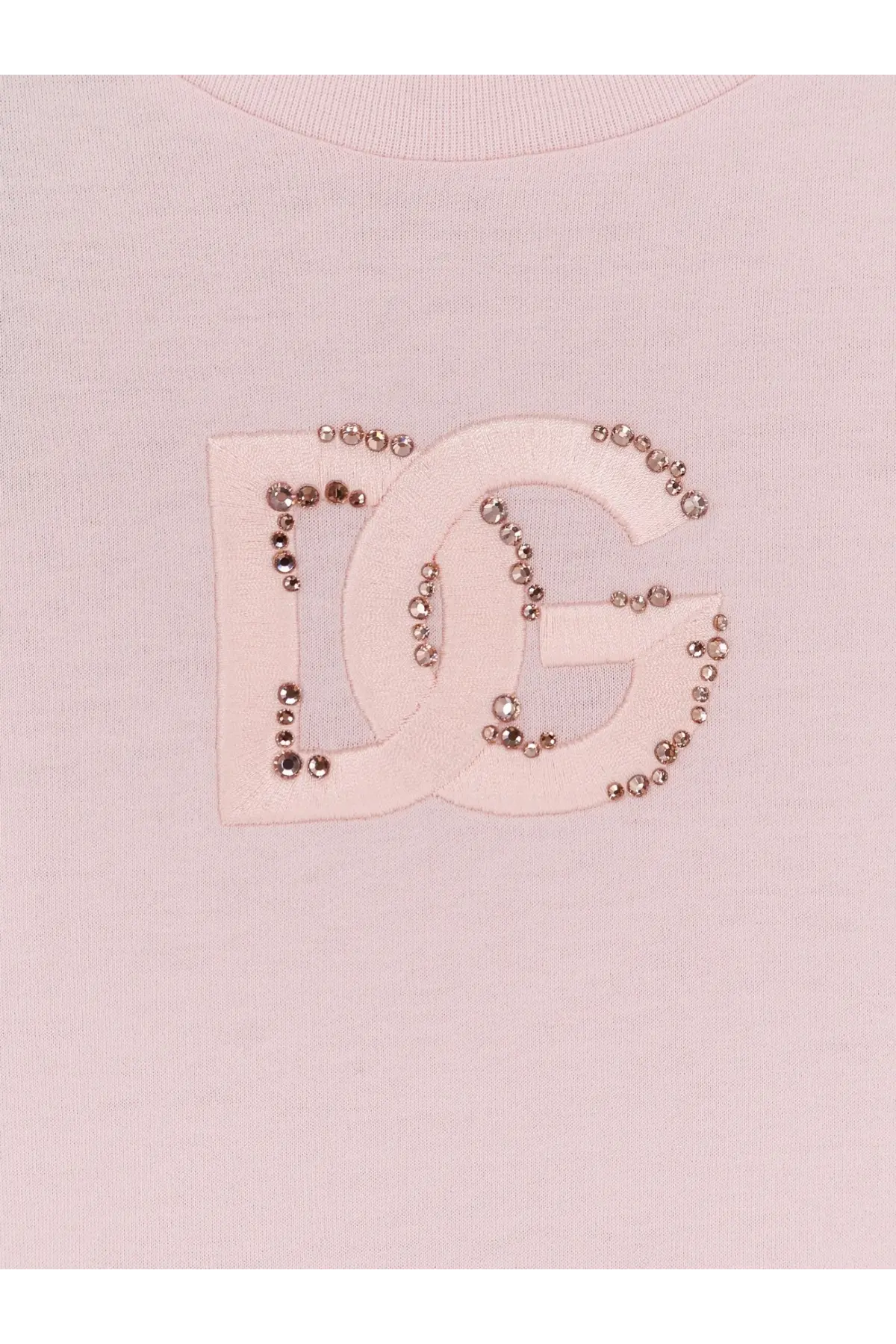 Pink dolce &amp; gabbana cotton sweatshirt with sparkling dg logo appliqué adorned with rhinestones for women