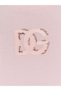 Pink dolce &amp; gabbana cotton sweatshirt with sparkling dg logo appliqué adorned with rhinestones for women