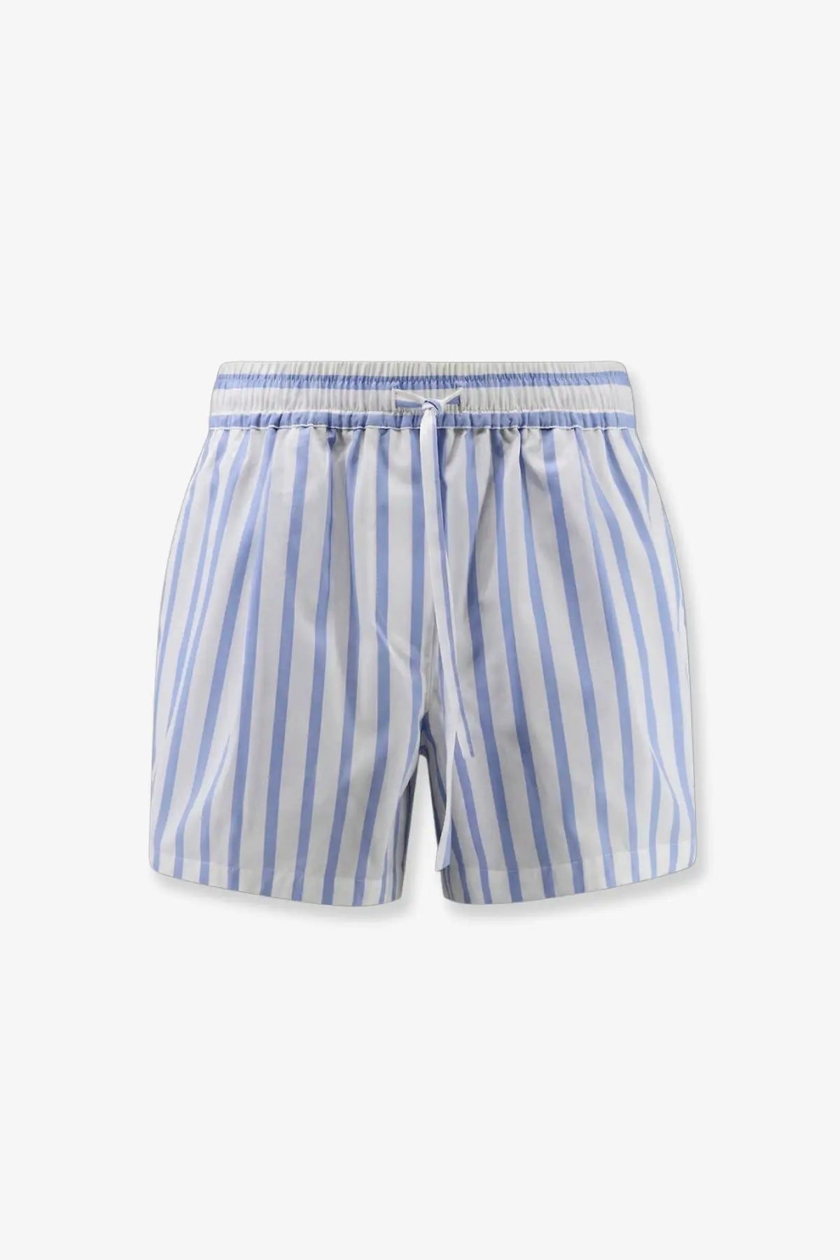 Dolce &amp; gabbana women’s cotton and silk light blue and white striped swim trunks with elastic waistband and drawstring