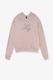 A soft blush pink cropped cotton hoodie with a subtle embroidered logo on the chest by Dolce &amp; Gabbana