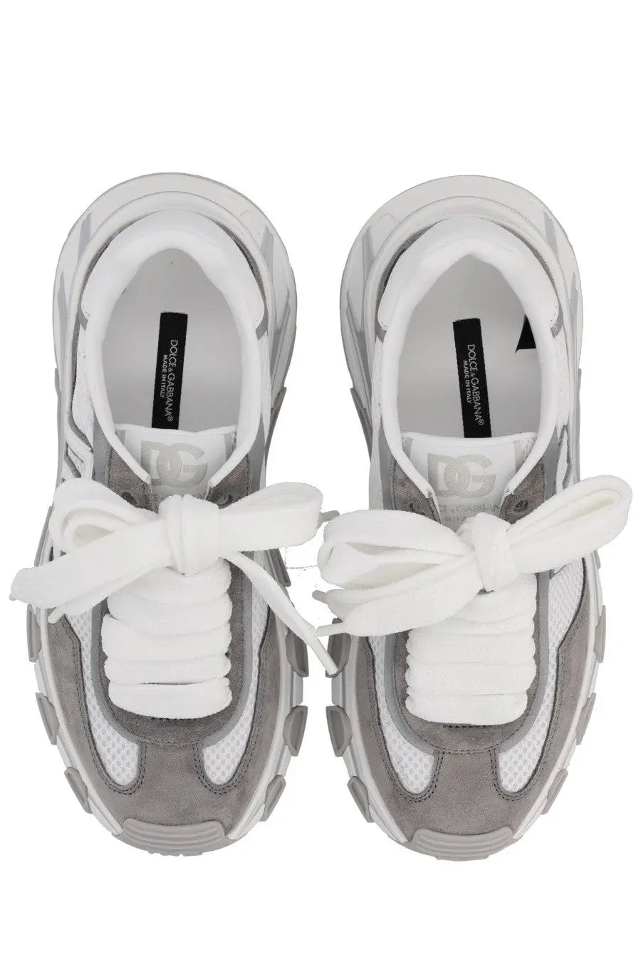 Dolce &amp; Gabbana women’s DG Country Road sneaker grey chunky sneakers with suede upper mesh panels and thick rubber soles