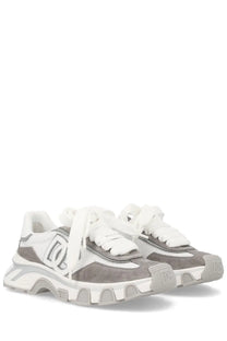 Dolce &amp; Gabbana women’s DG Country Road sneaker gray with chunky sole suede and mesh upper with logo detailing
