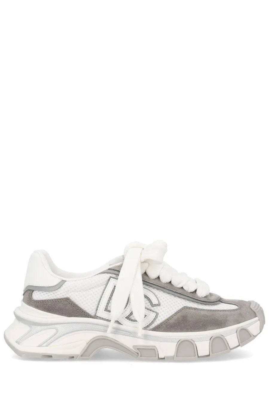 Dolce &amp; Gabbana women’s dg country road sneaker grey with white and gray suede and mesh upper and chunky sole