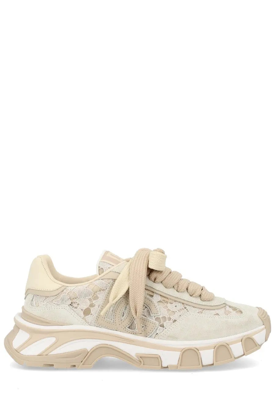 Dolce &amp; Gabbana women’s beige lace-up sneaker with chunky sole and suede accents in DG Country style white model