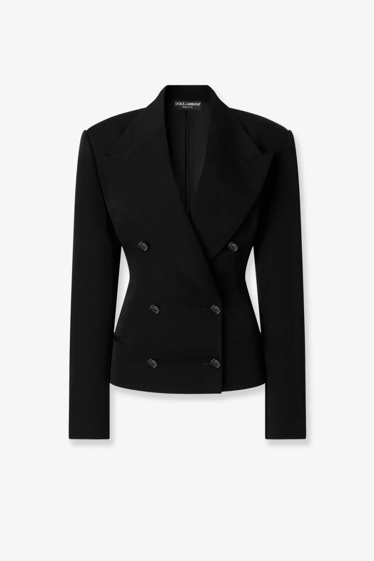 Black dolce and gabbana women’s double breasted virgin wool gabardine blazer with structured shoulders and minimalist design