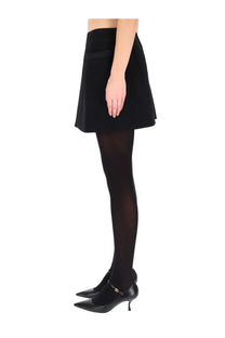 Dolce &amp; Gabbana women’s black double crepe high-waisted a-line skirt with a sleek minimalist design