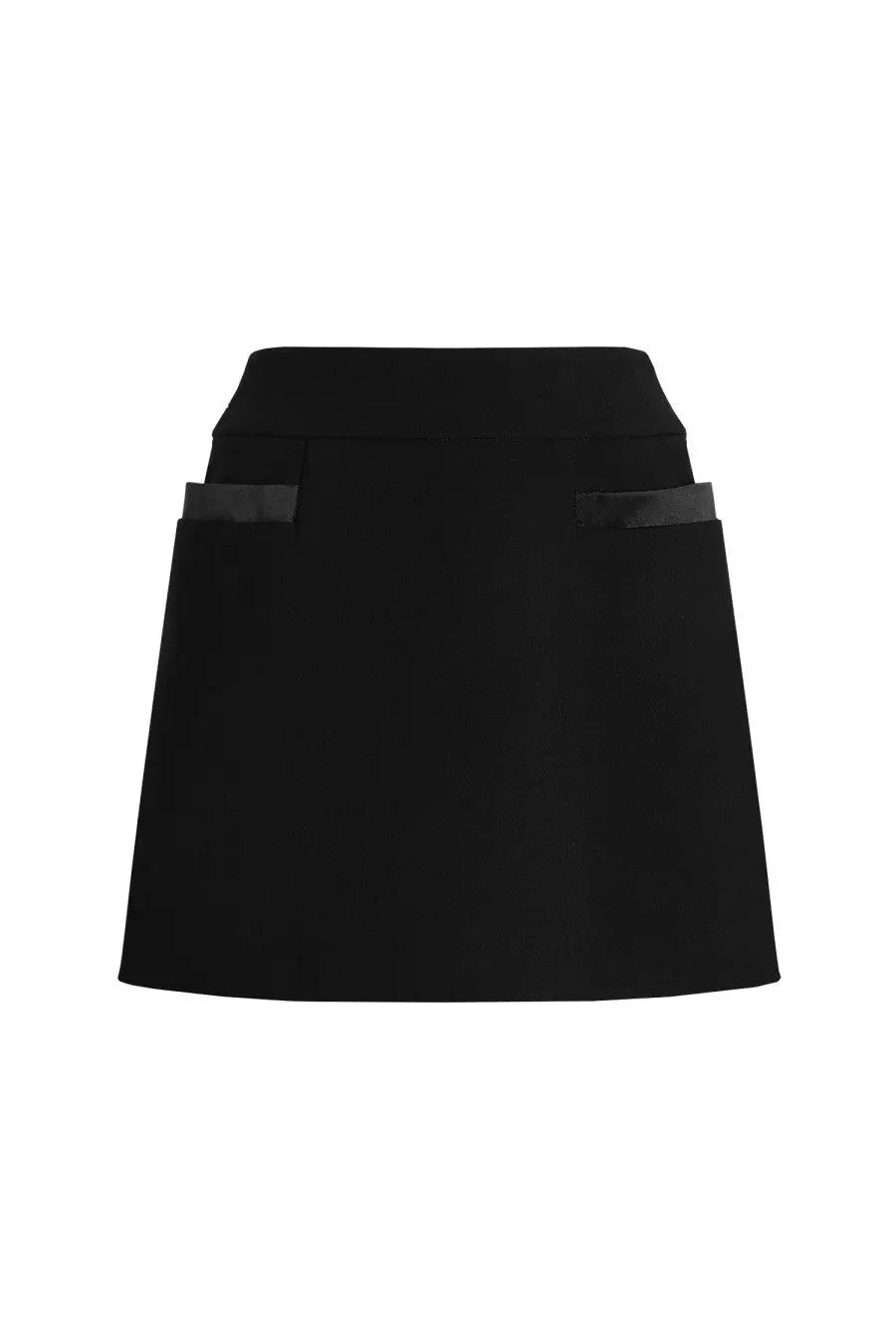 Dolce &amp; Gabbana women’s black double crepe basque mini skirt with sleek tailored design and satin trim on front pockets