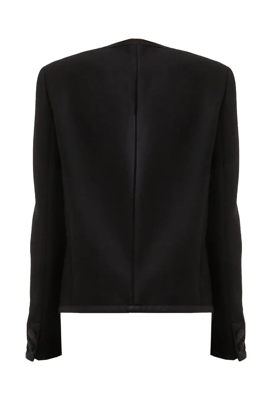 Dolce &amp; Gabbana women’s black double crepe single breasted blazer with a sleek structured silhouette and subtle sheen