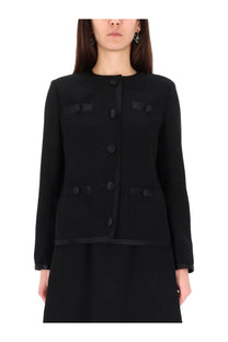 Dolce and Gabbana women’s black double crepe single breasted jacket with buttoned flap pockets and matching buttons