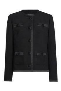 Dolce &amp; Gabbana women’s black double crepe jacket with satin trim and buttoned flap pockets