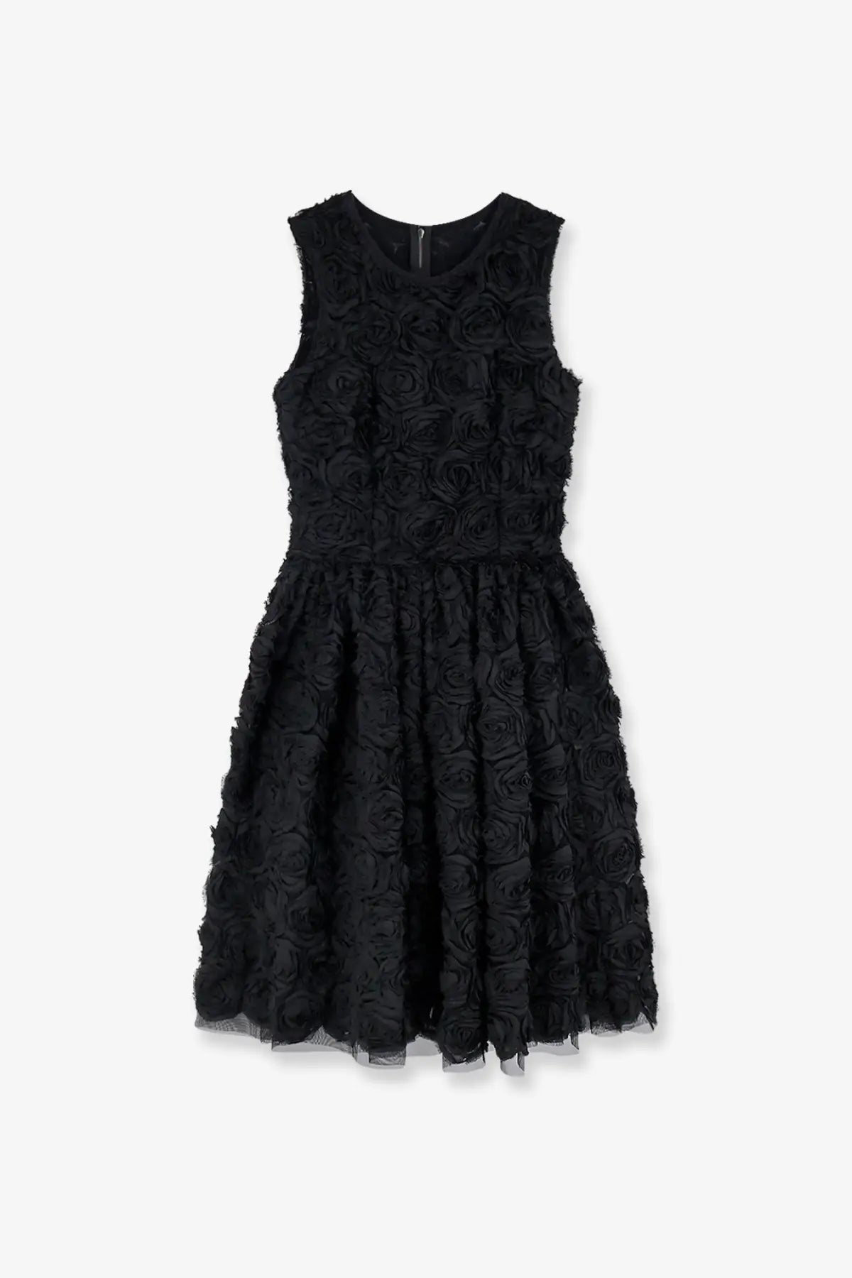 Dolce &amp; Gabbana women’s black sleeveless dress with 3D rose embellishments and a lightweight tulle hem