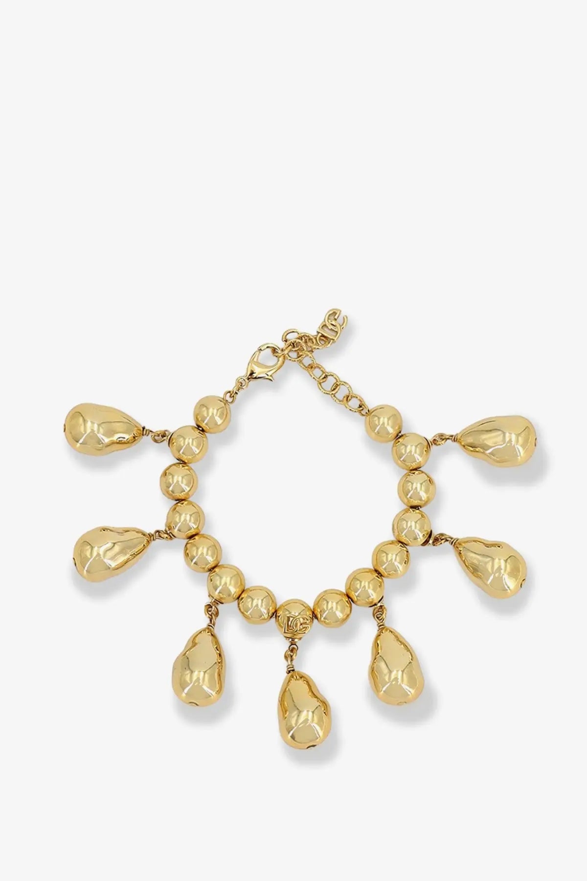 Dolce &amp; Gabbana women’s everyday bracelet in gold-toned brass with chain, round beads, and teardrop-shaped charms