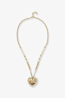 Dolce &amp; Gabbana women’s gold heart-shaped pendant necklace with delicate chain and pearl accents in brass