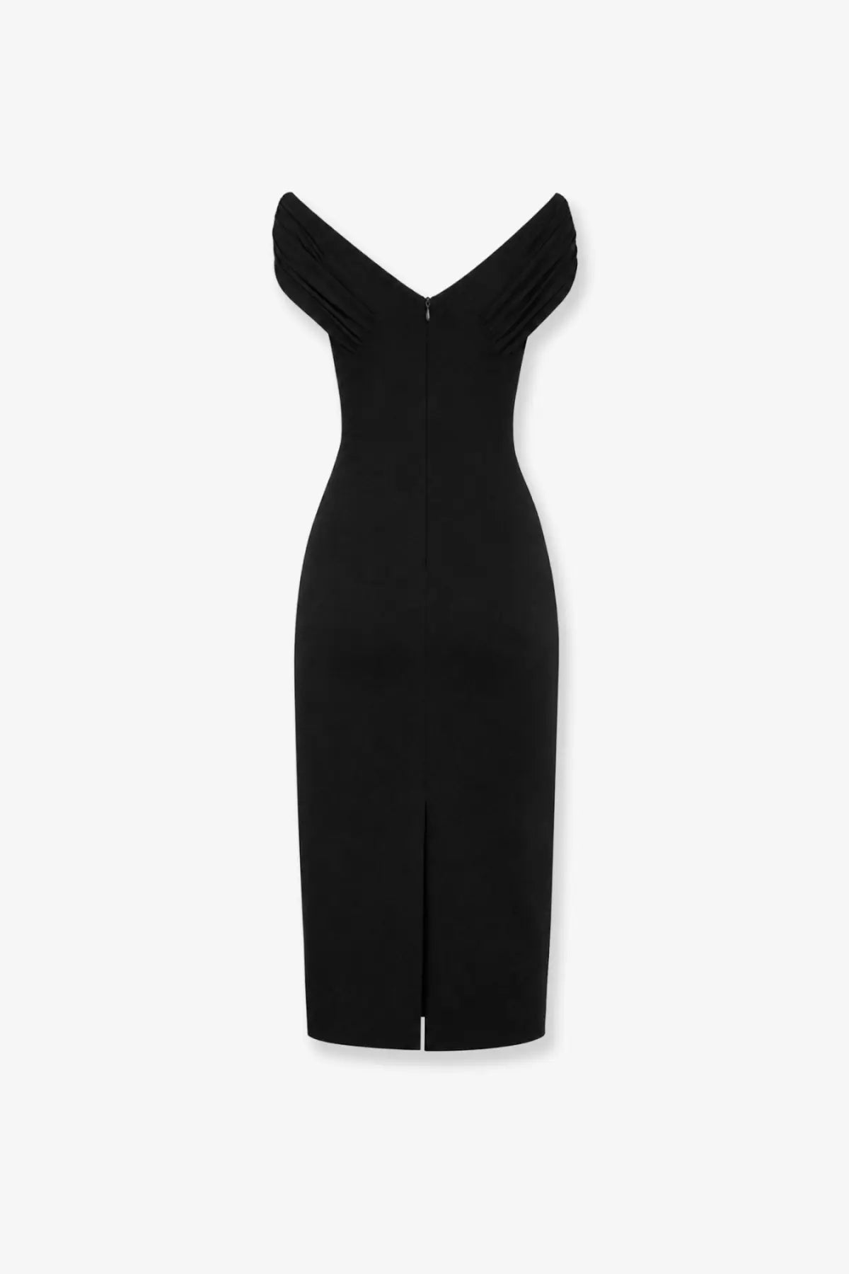 Dolce &amp; Gabbana women’s black off-the-shoulder fitted organzino crêpe pencil dress with front zipper and slit
