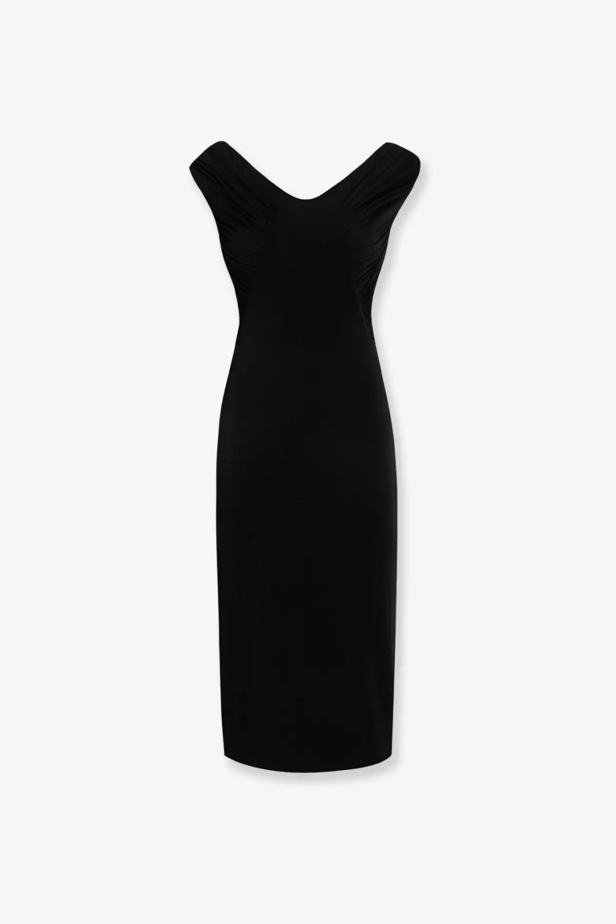 Dolce &amp; Gabbana women’s fitted black sleeveless v-neck midi dress in organzino crêpe with form-fitting silhouette