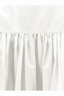 Dolce &amp; Gabbana women’s white satin skirt with gathered ruffled hem in flounced poplin long style