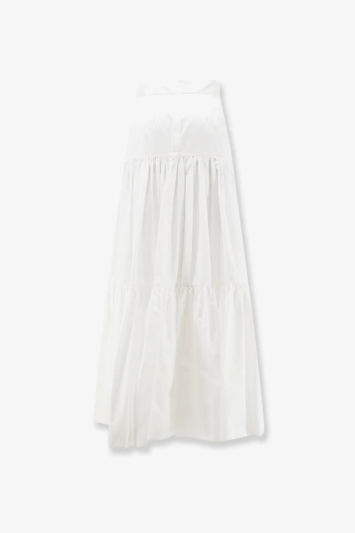 Dolce &amp; Gabbana women’s white sleeveless tiered maxi dress with gathered waist made of soft flowing poplin fabric