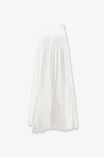 Dolce &amp; Gabbana women’s white sleeveless tiered maxi dress with gathered waist made of soft flowing poplin fabric