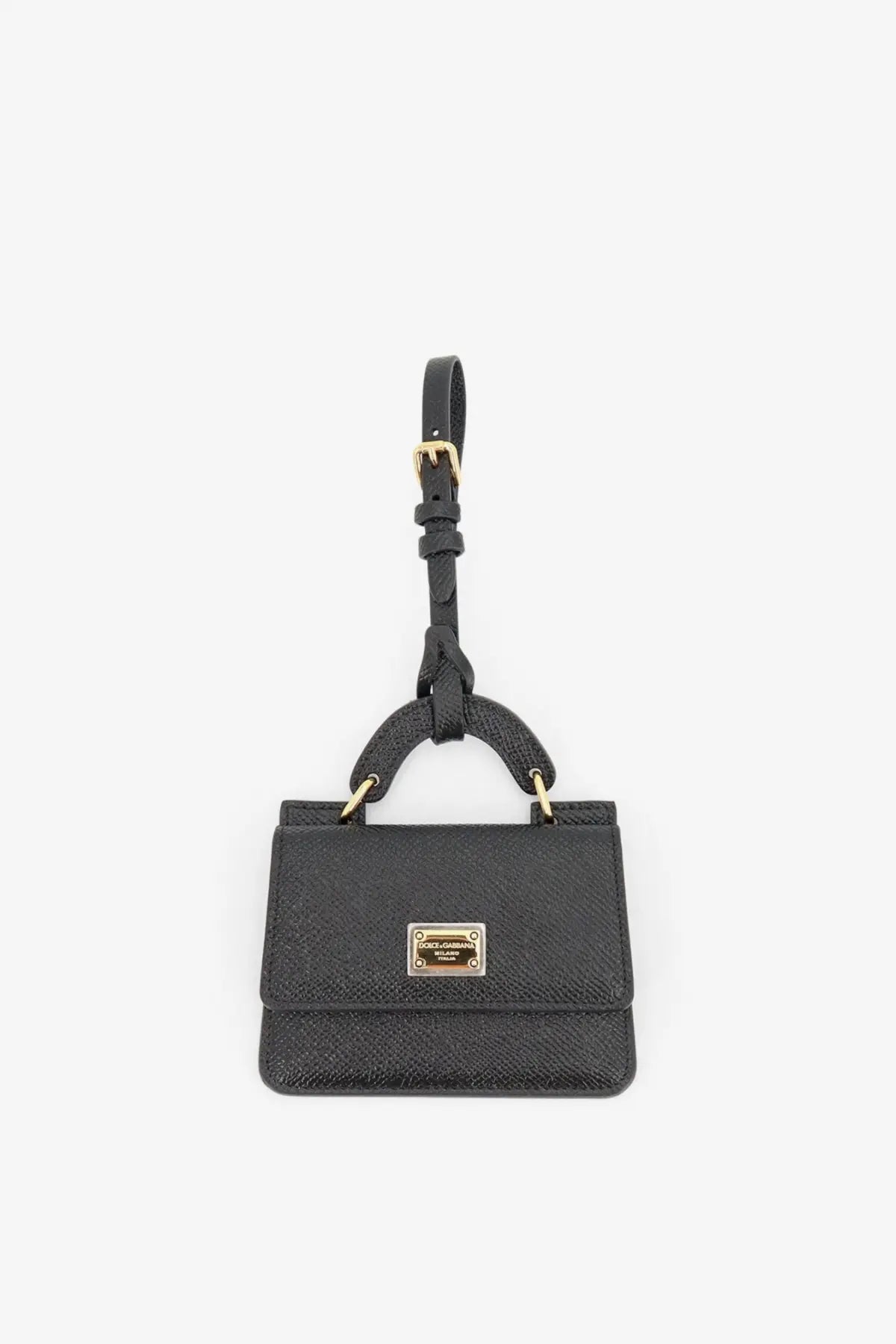 Dolce &amp; Gabbana women’s hammered leather card holder black with textured leather, gold hardware, and braided strap