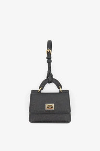 Dolce &amp; Gabbana women’s hammered leather card holder black with textured leather, gold hardware, and braided strap