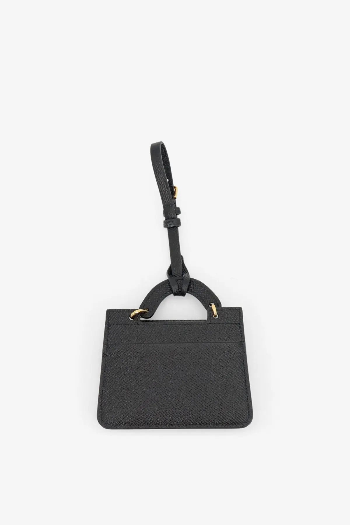 Black textured leather luggage tag with gold-tone hardware and looped handle for Dolce &amp; Gabbana women’s card holder