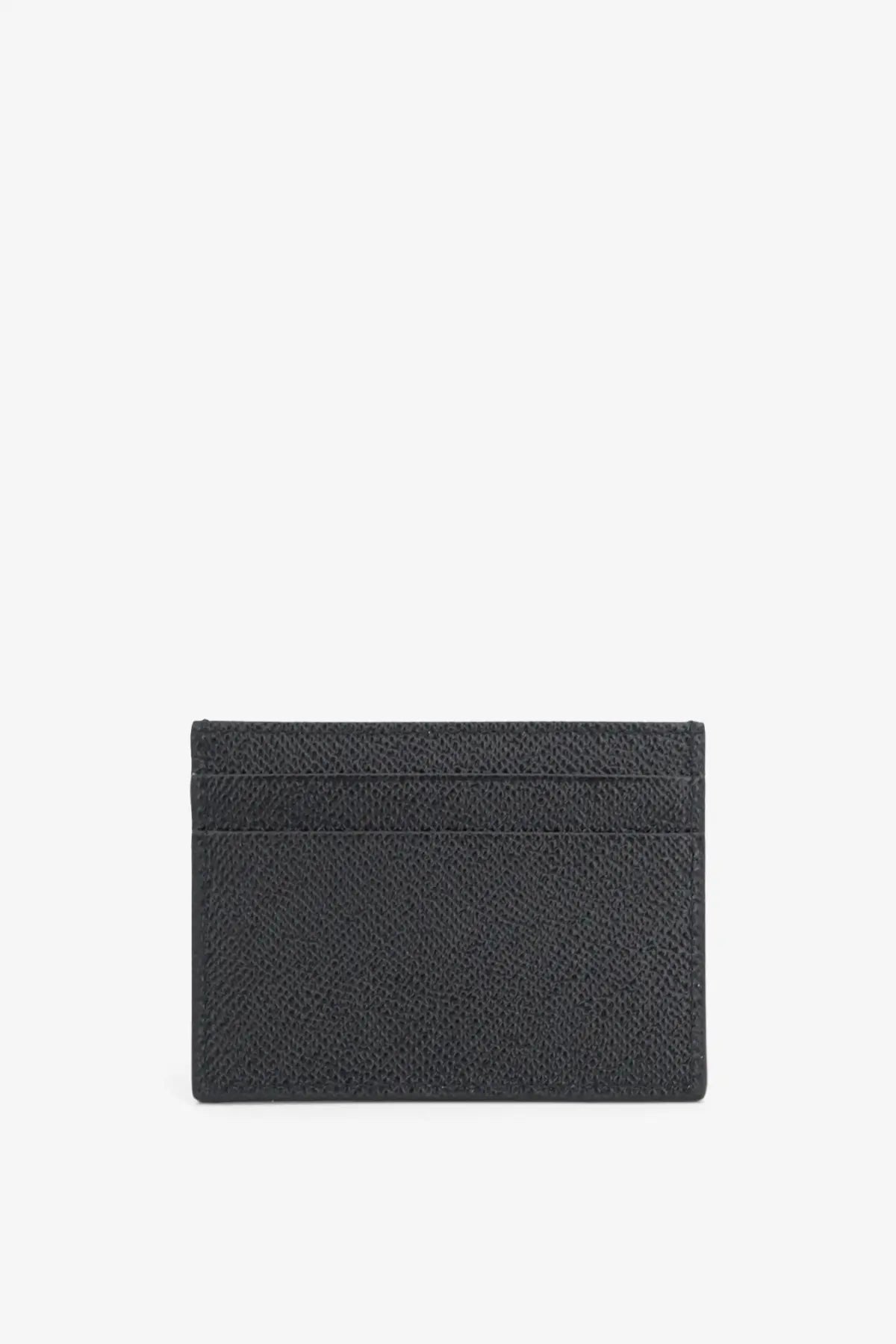 Dolce &amp; Gabbana women’s black hammered leather card holder with subtle horizontal stitching and textured finish