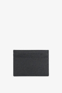 Dolce &amp; Gabbana women’s black hammered leather card holder with subtle horizontal stitching and textured finish