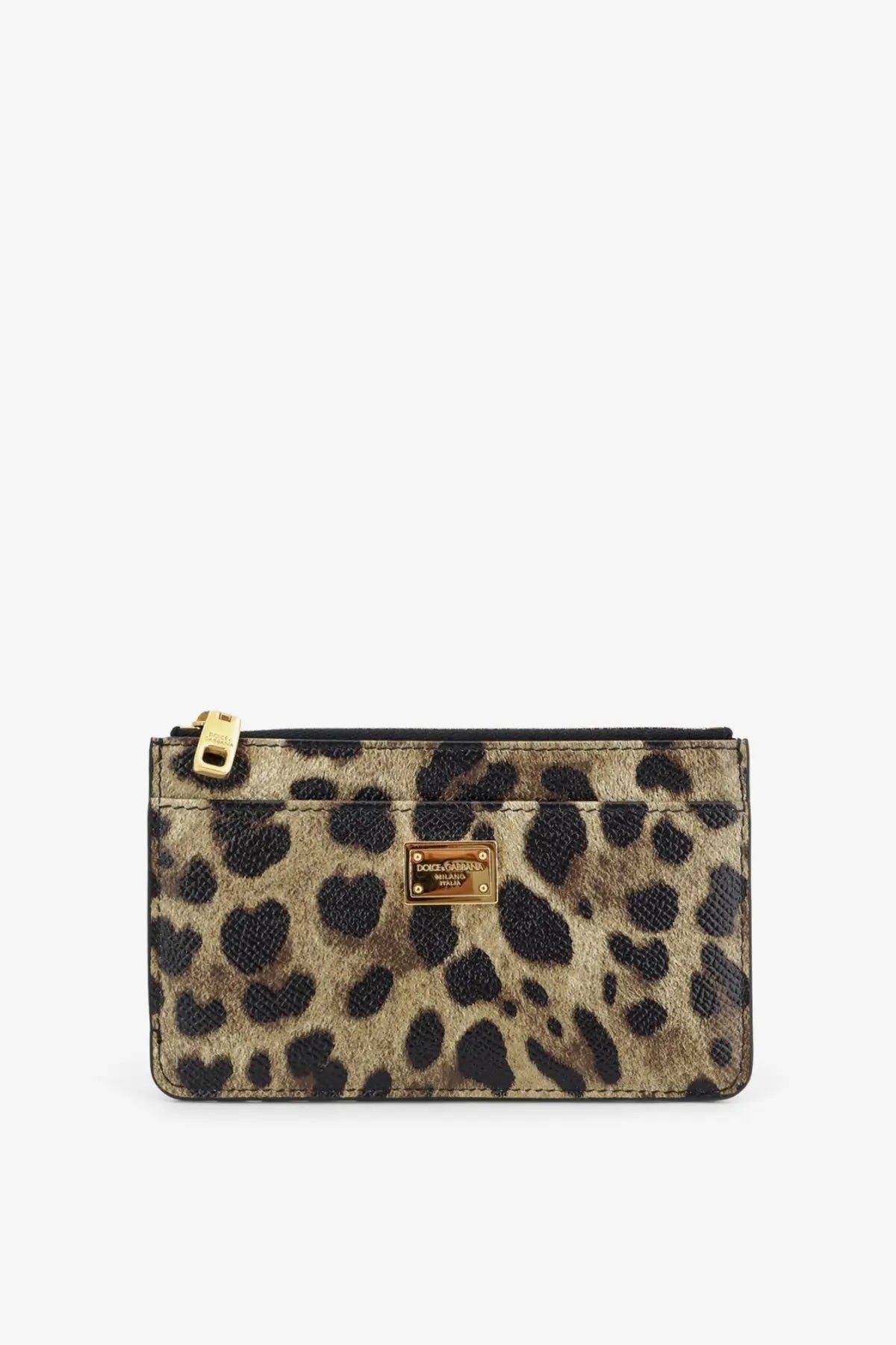 Dolce and gabbana women’s leopard-print zippered wallet in textured faux leather with gold-tone hardware and hammered detail