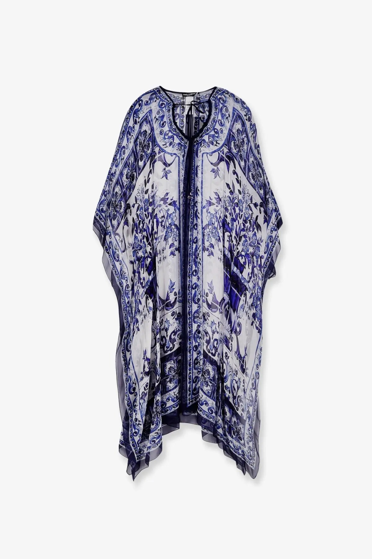 Dolce &amp; gabbana women’s kaftano silk dress blue with flowing white and blue floral patterned lightweight fabric