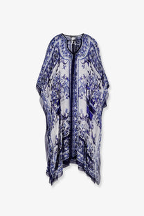 Dolce &amp; gabbana women’s kaftano silk dress blue with flowing white and blue floral patterned lightweight fabric