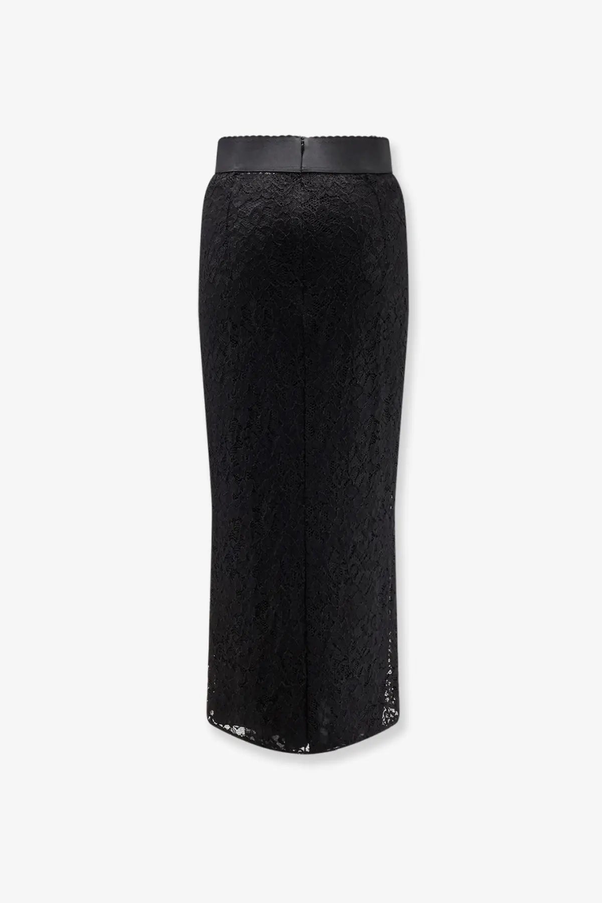 Dolce &amp; Gabbana women’s black lace midi skirt with sleek fitted silhouette and smooth black waistband