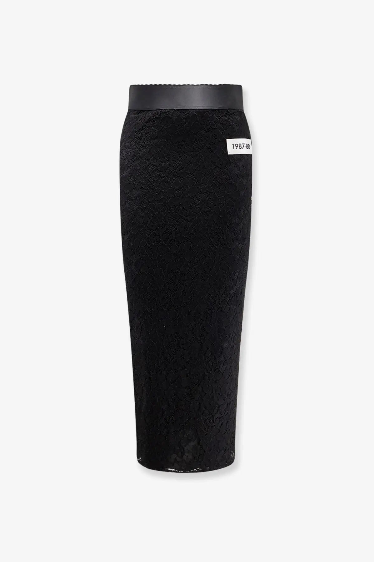 Dolce &amp; Gabbana women’s black lace midi skirt with smooth waistband and white 1967 label on the side