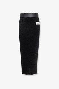 Dolce &amp; Gabbana women’s black lace midi skirt with smooth waistband and white 1967 label on the side