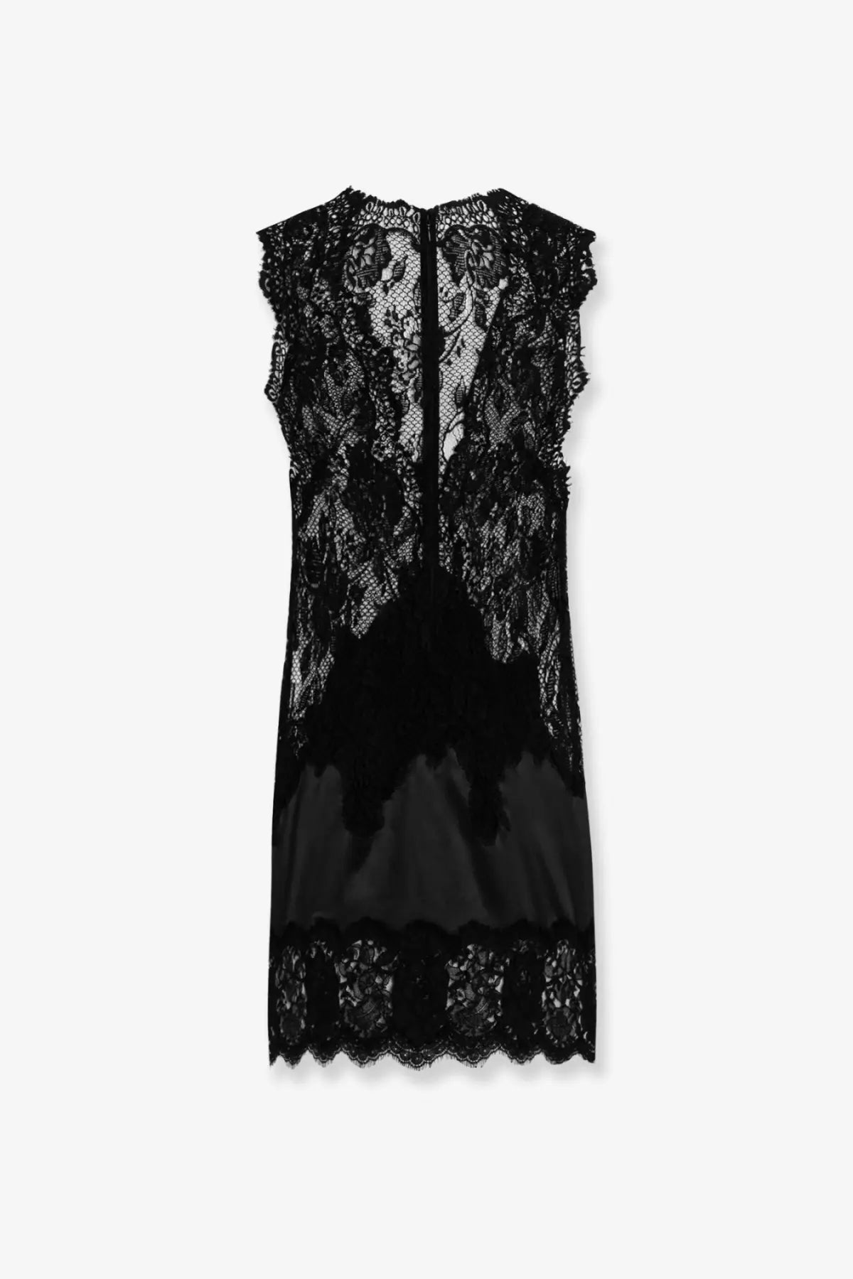 Dolce &amp; Gabbana women’s black lace and satin dress with sheer floral patterned bodice and satin skirt