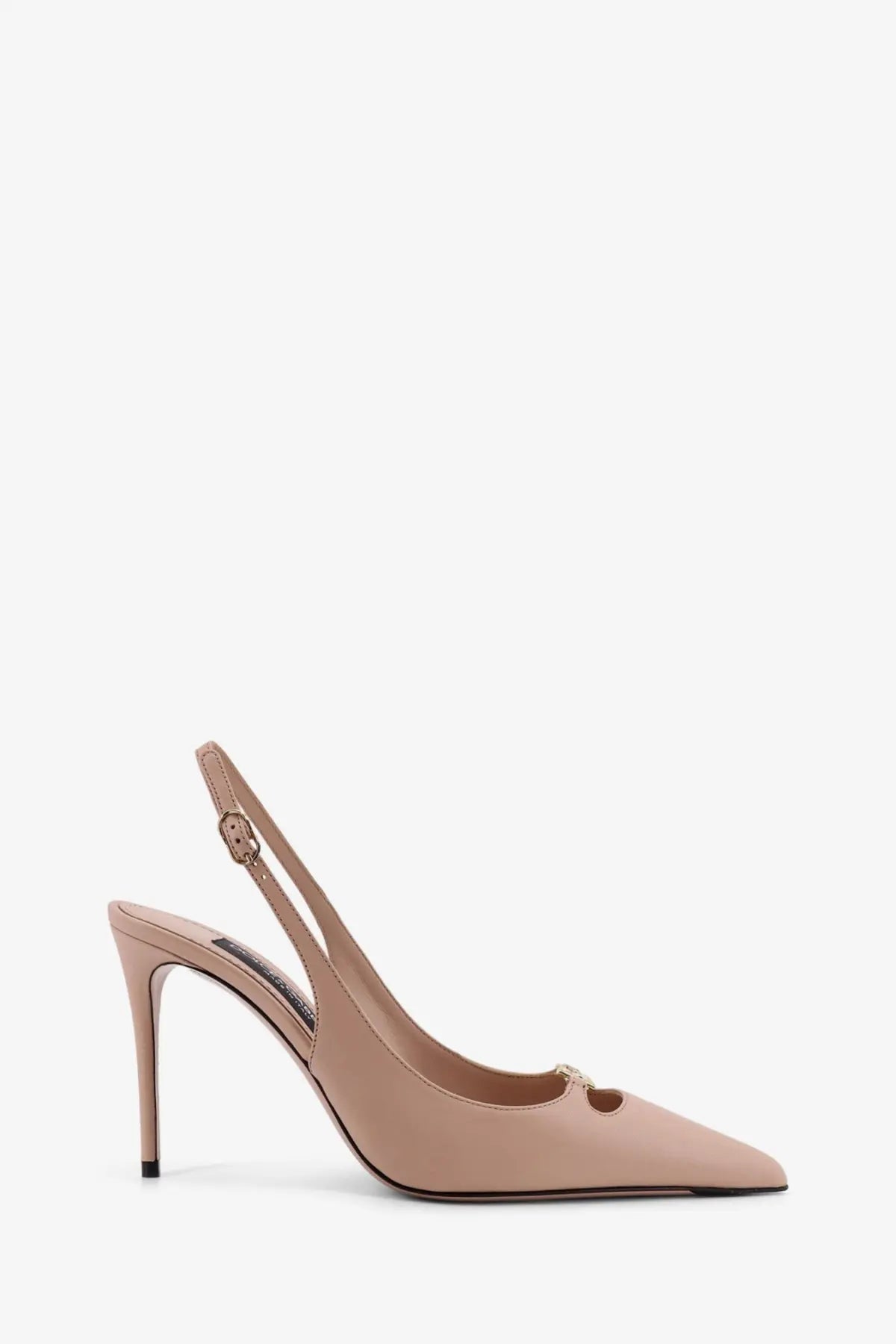 Dolce &amp; Gabbana women’s beige leather slingback pump with slender heel and gold-tone hardware detail