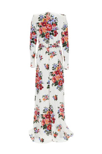 Dolce &amp; Gabbana women’s long white flowing maxi dress with vibrant red orange and purple floral pattern