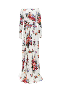 Dolce &amp; gabbana women’s long off-the-shoulder maxi dress in white fabric with vibrant floral pattern