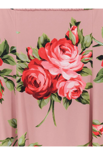 Dolce &amp; Gabbana women’s long silk pink dress with vibrant red and pink rose floral pattern and green leaves