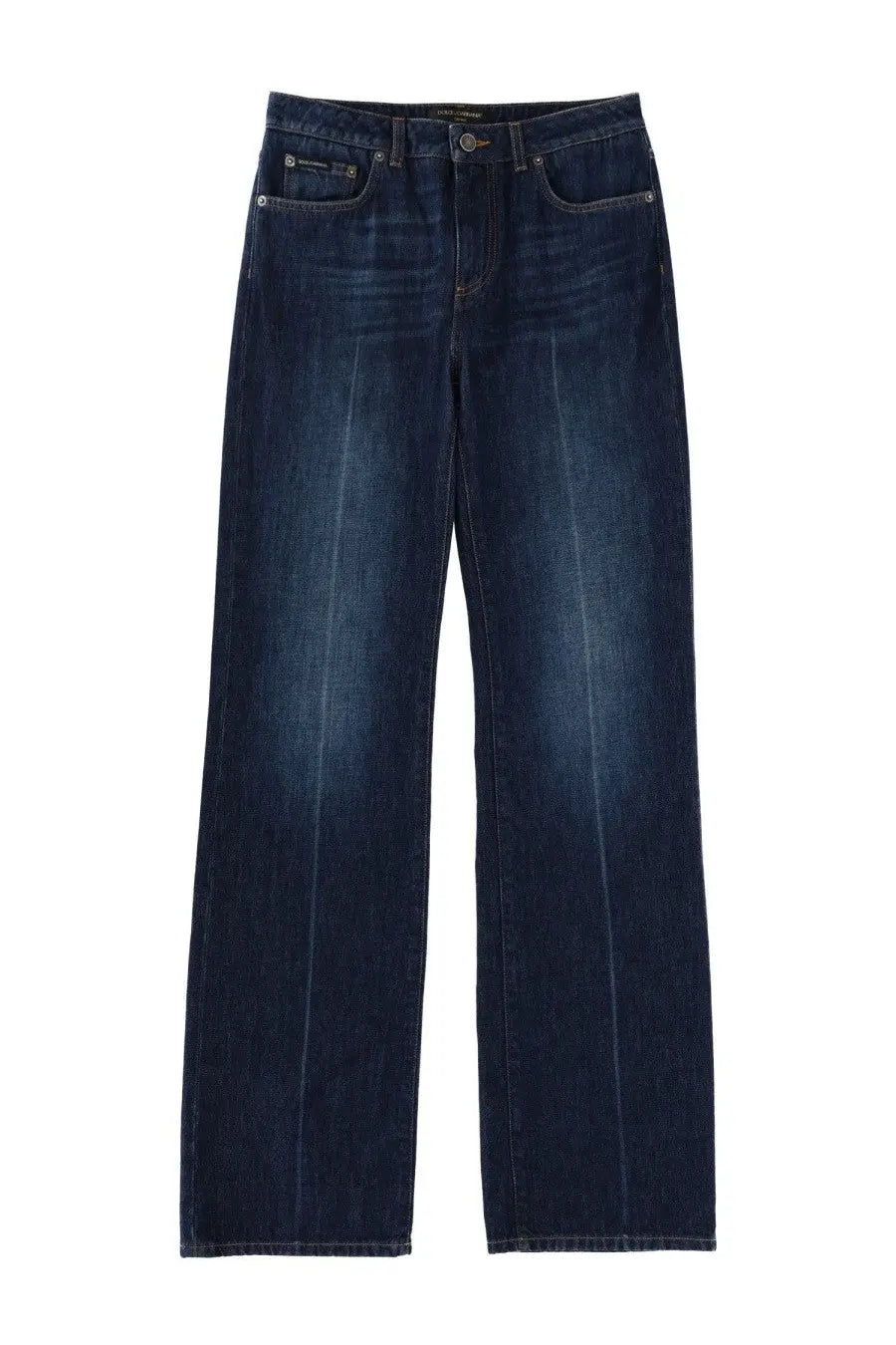 Dolce &amp; Gabbana women’s low rise dark indigo denim jeans with straight-leg cut and classic five-pocket design