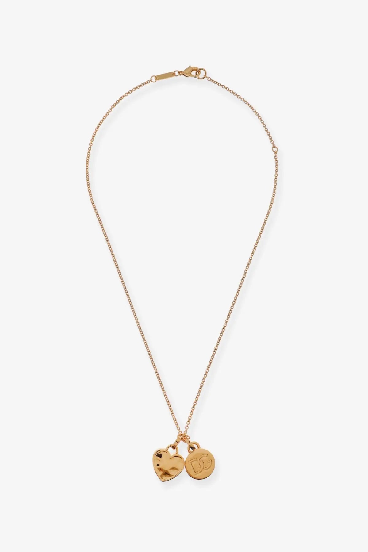 Gold-toned dolce &amp; gabbana women’s metal necklace with delicate chain and heart and engraved us charms