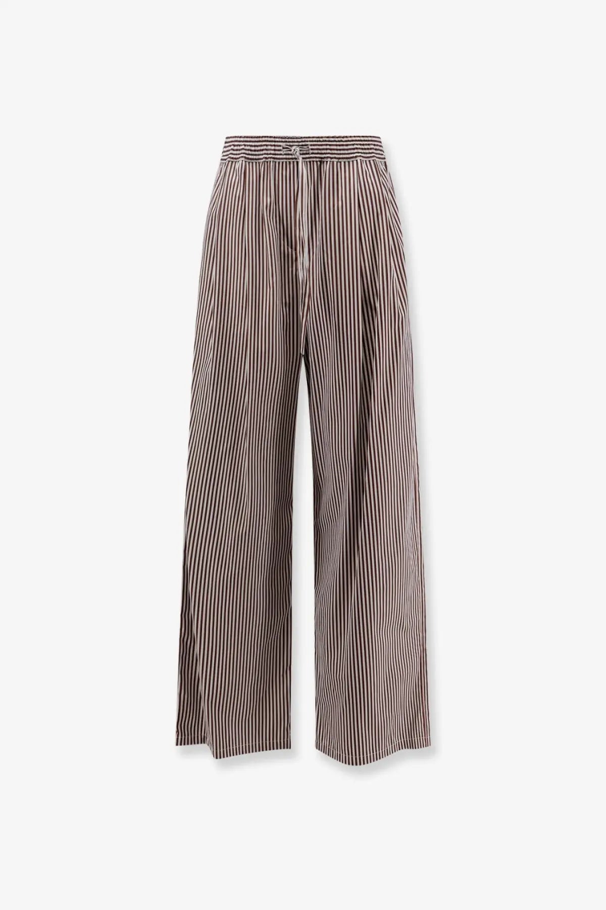 Dolce and gabbana women’s cotton poplin wide-leg trousers with taupe and black vertical stripes and elastic drawstring waistband