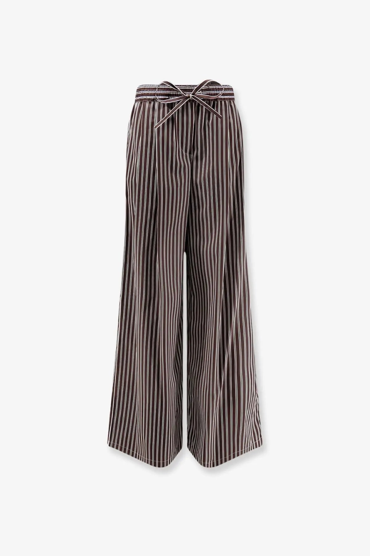 Dolce &amp; gabbana women’s pajamas striped poplin trousers brown and white wide-leg with fabric tie waist