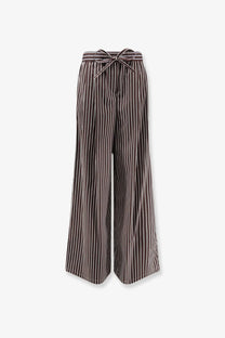 Dolce &amp; gabbana women’s pajamas striped poplin trousers brown and white wide-leg with fabric tie waist