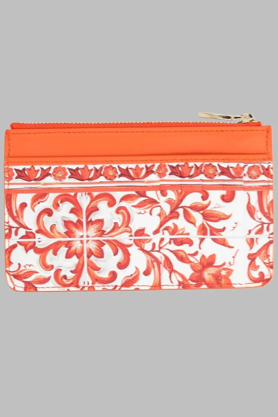 Dolce and gabbana women’s portacarte card holder in vibrant orange and white floral vitello stampa maiolica leather
