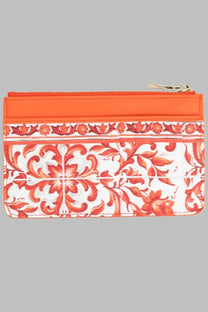 Dolce and gabbana women’s portacarte card holder in vibrant orange and white floral vitello stampa maiolica leather