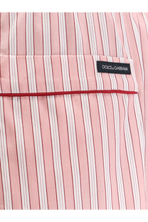Dolce and gabbana women’s pink and white striped cotton pyjamas shirt with black label on pocket and silk trousers pattern