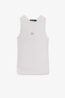 Dolce &amp; Gabbana women’s white ribbed cotton sleeveless top with subtle embroidered logo and branded neckline tag