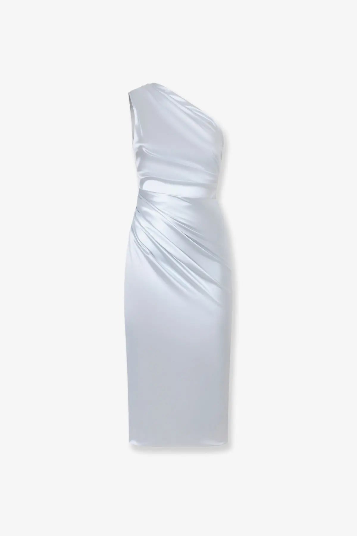 Dolce &amp; Gabbana women’s grey satin midi dress with a sleek one-shoulder design and draped bodice silhouette