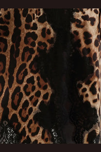 Dolce &amp; gabbana women’s satin midi lingerie dress with leopard-print glossy textured fabric in tan and black spots